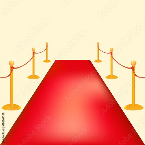 Gold barriers vector illustration . Red carpet ceremonial vip event or head of state visit .