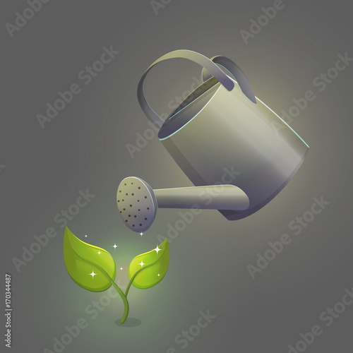 Watering can hydrating flower sprout