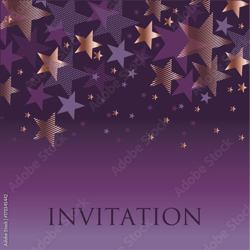 new year gold and violet star background. night purple absract decorative starspattern for invitatnio, banner, hesder, surface print and web design