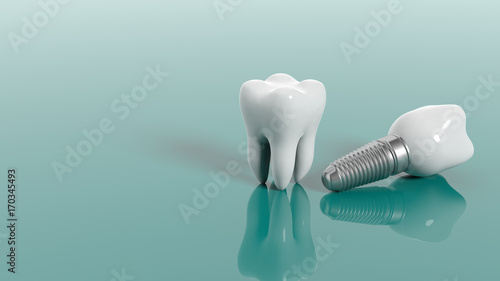 Tableau sur toile Teeth isolated on green background. 3d illustration