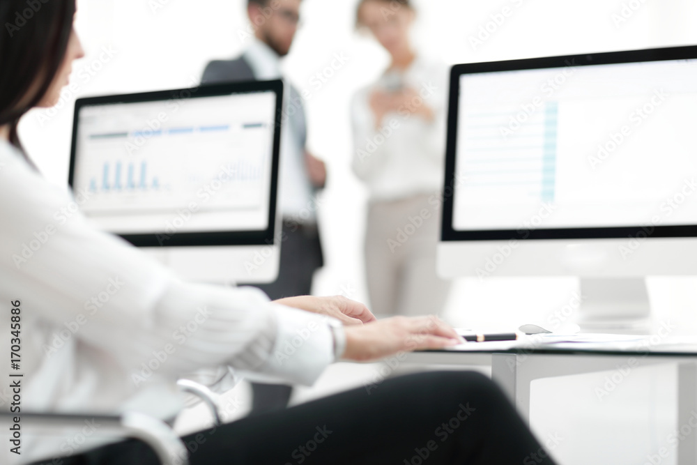 close-up of a work desk in a modern office. business concept. close-up of a work desk in a modern office. business concept.