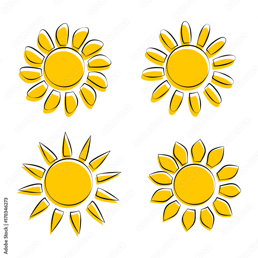 Fototapeta Cztery Różnej słońce ikony na Białej tło wektoru ilustraci