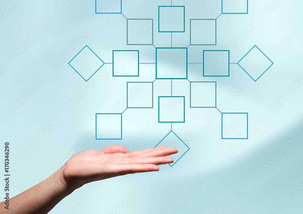 Hand and mind map over bright background Hand and mind map over bright background