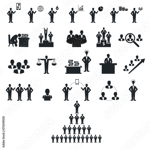 Set people pictogram. Business stick figure. Simple people black icons photo