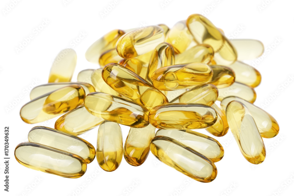 fish oil capsules isolated on a white background fish oil capsules isolated on a white background