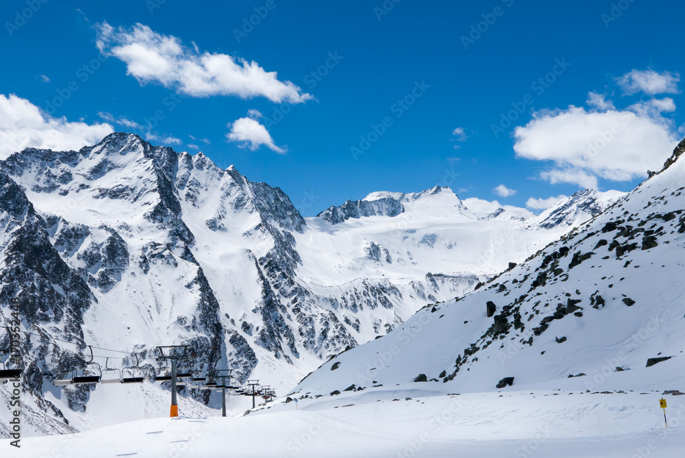 Winter landscape in Austrian Alpine ski resort