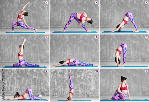 Collage of young woman prac...