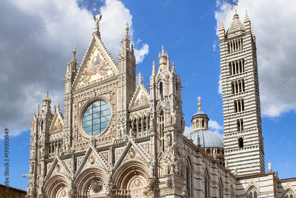 Front wall of the Siena Cathedral, Tuscany, Italy