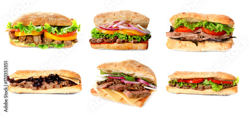 Delicious sandwiches on white background