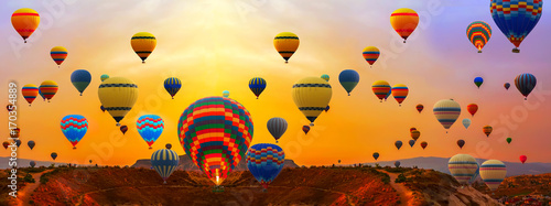 hot air balloons panorama landscape
