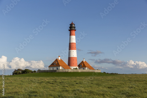 Colorful lighthouse at Westerhever  Germany