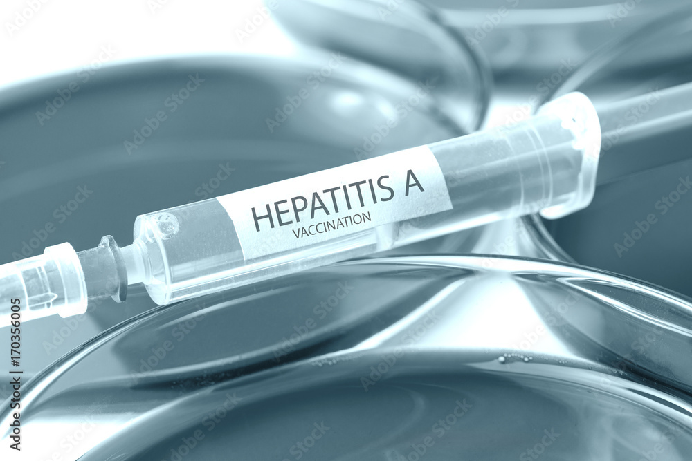 hepatitis a vaccination blue colored theme - obrazy, fototapety, plakaty 