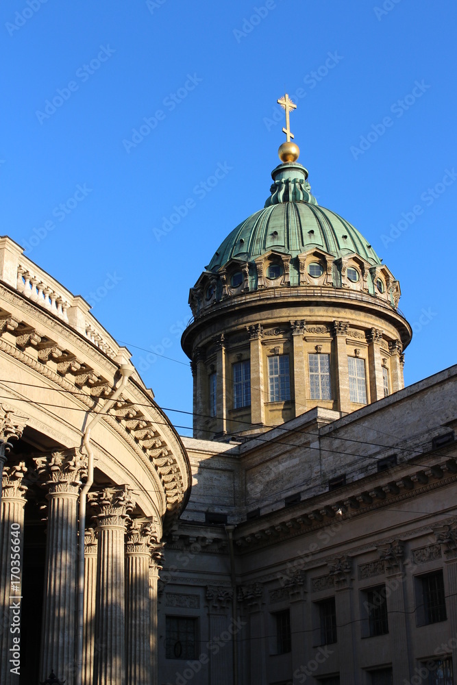 Dome and architecture of the Kazan Cathedral in St. Petersburg in Russia