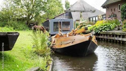 The Netherlands: Giethoorn view of the city from the water.