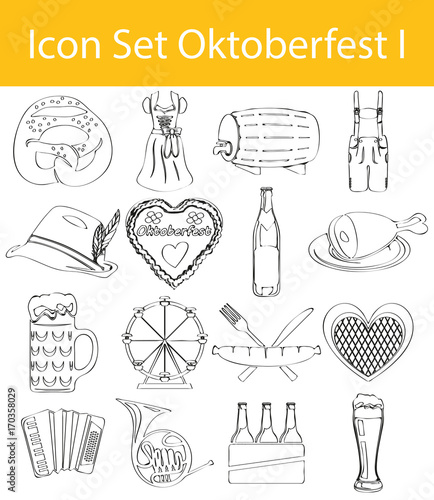 Drawn Doodle Lined Icon Set Oktoberfest I
