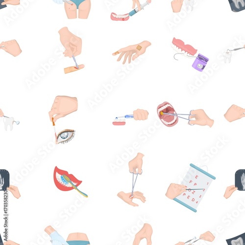 Anesthetic injection, examination of the tooth and other web icon in cartoon style. wound treatment, vision check icons in set collection.