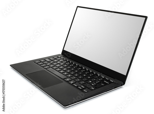 Modern laptop, with a popular design, isolated on a white