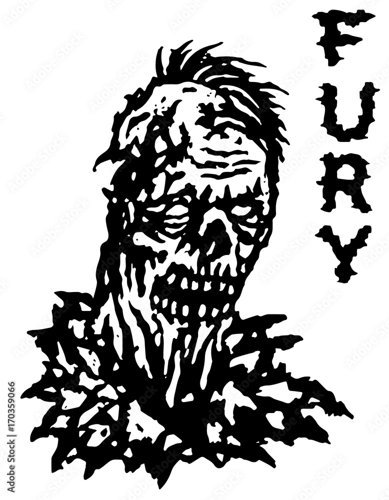 Fototapeta premium Fury zombie. Ilustracja wektorowa. Kolory czarno-białe.