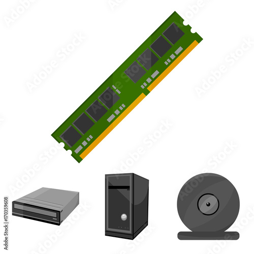 System unit, memory card and other equipment. Personal computer set collection icons in cartoon style vector symbol stock illustration web.
