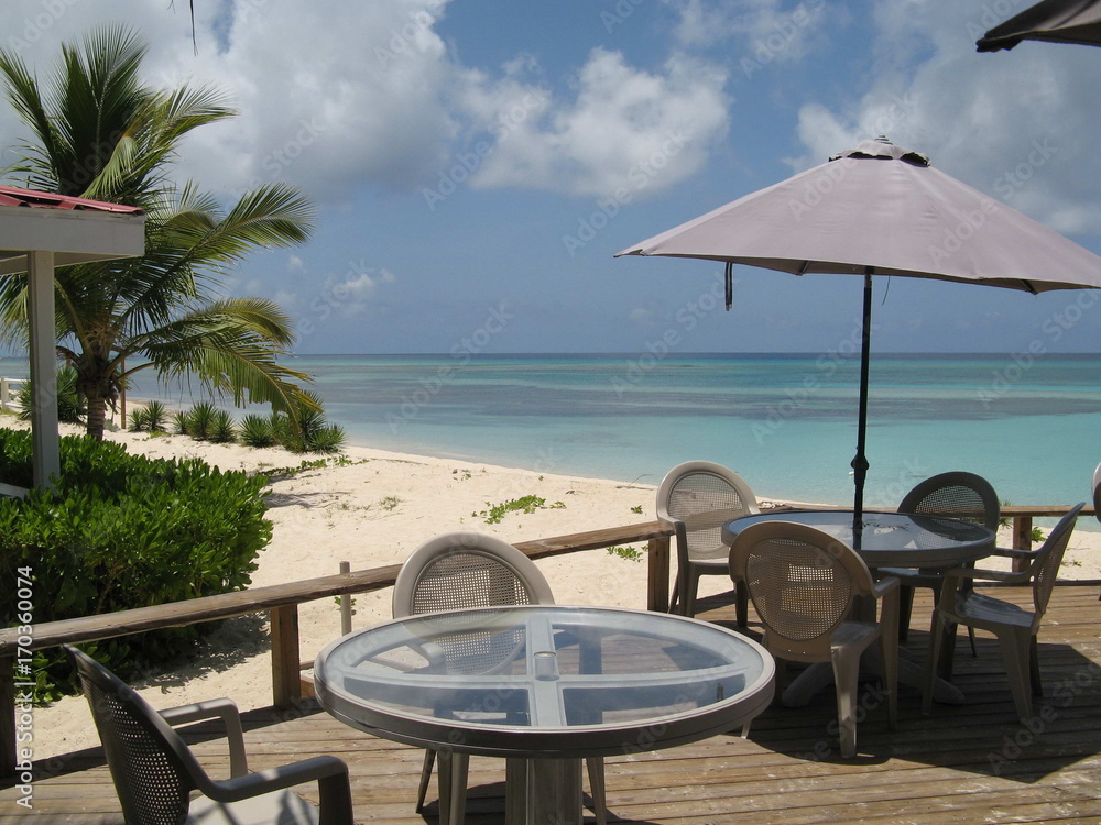Chairs and Tables on the Beach in Grand Turk, Turks & Caicos Islands