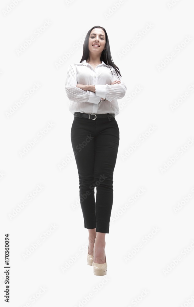 view from below. in full growth. successful young woman. view from below. in full growth. successful young woman.