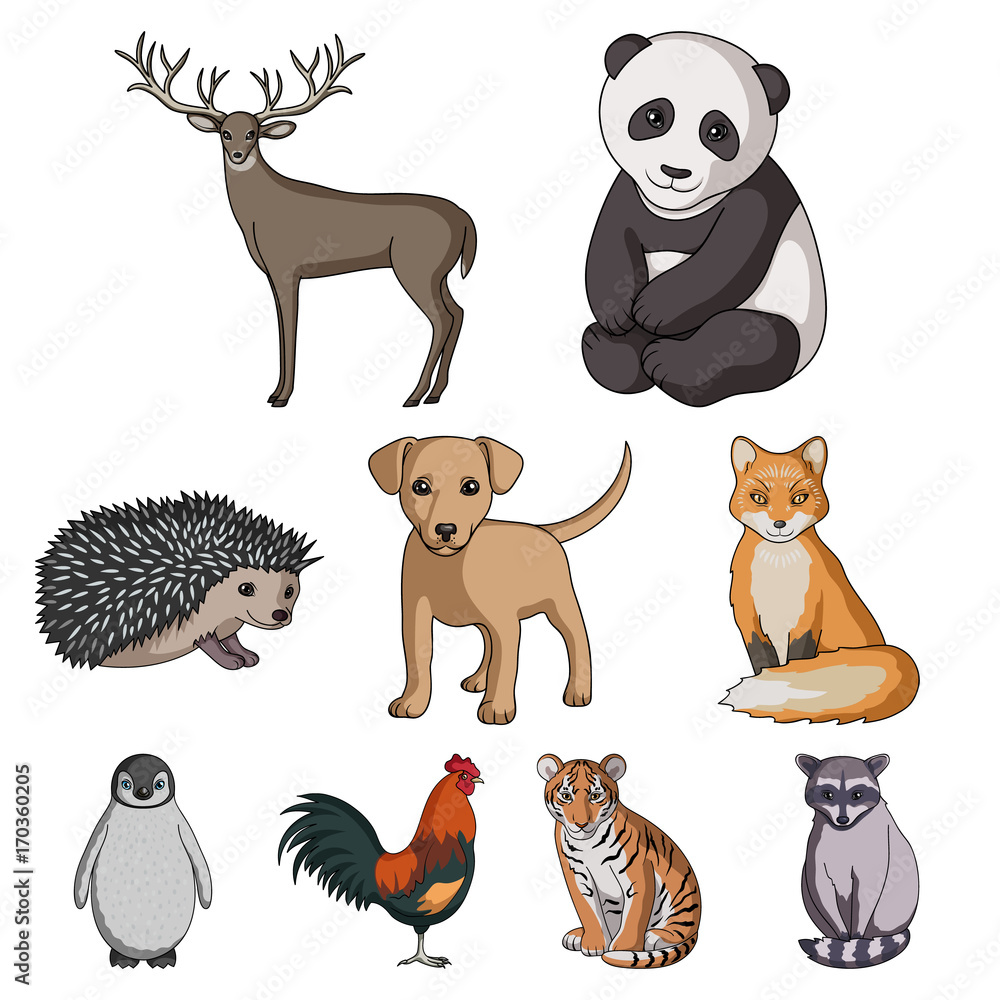 Deer, tiger, cow, cat, rooster, owl and other animal  set  collection icons in cartoon style vector symbol stock illustration web.  Stock Vector | Adobe Stock