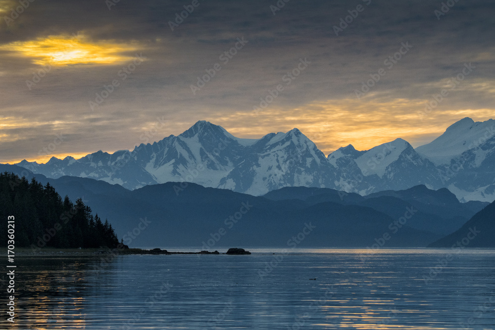 Glacier Bay Mountains at Sunset