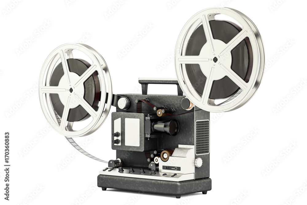 cinema projector with movie reels, 3D rendering