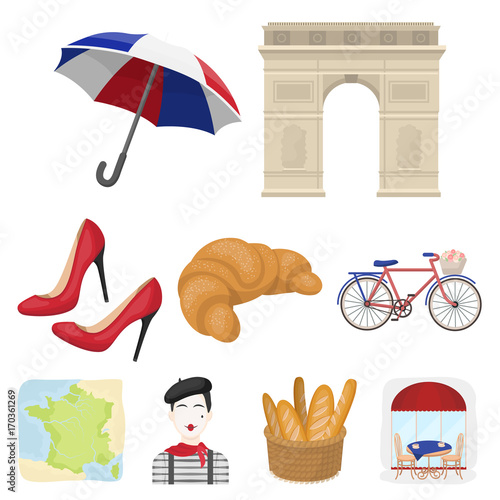Attractions in France. Things to learn about France. France country icon in set collection on cartoon style vector symbol stock illustration.