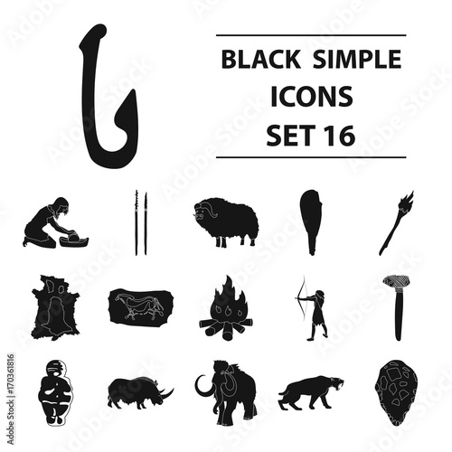 Stone age set icons in black style. Big collection of stone age vector symbol stock illustration
