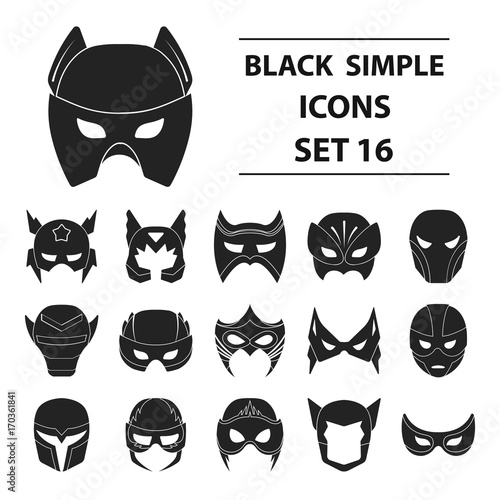 Superhero mask set icons in black style. Big collection of superhero mask vector symbol stock illustration