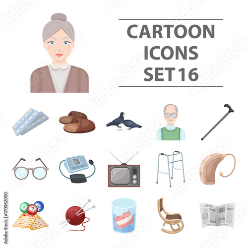 Armchair, slippers, tonometer and other attributes of old age.Old age set collection icons in cartoon style vector symbol stock illustration web.