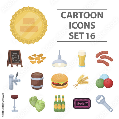 A chair, a beer, a sign, items for a pub.Pub set collection icons in cartoon style vector symbol stock illustration web.