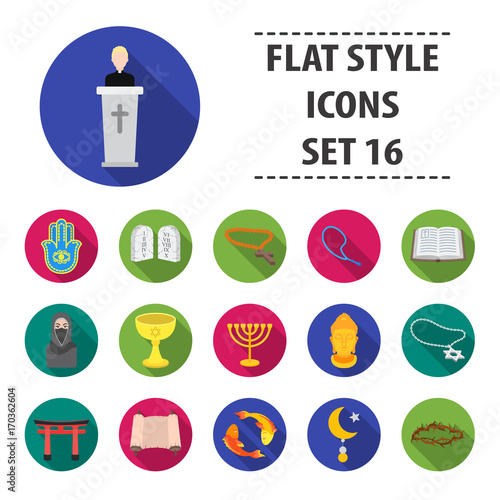 Religion set icons in flat style. Big collection religion vector symbol stock illustration