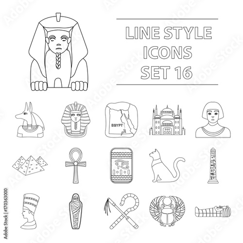 Ancient Egypt set icons in outline style. Big collection of ancient Egypt vector symbol stock illustration