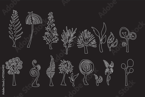 Set of tree doodles vector line on chalkboard eps10