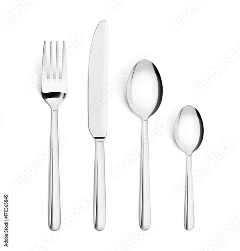 Set of fork, knife and spoons isolated on white. Vector illustration. Ready for your design.