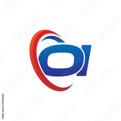 modern dynamic vector initial letters logo oi with circle swoosh red blue