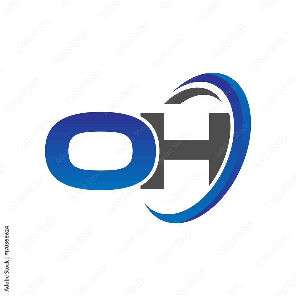 Obraz premium vector initial logo letters oh with circle swoosh blue gray