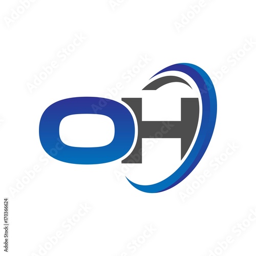 vector initial logo letters oh with circle swoosh blue gray