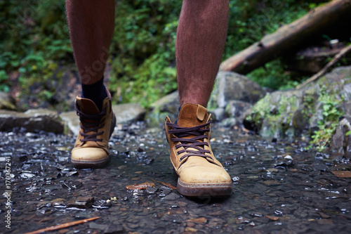 Close-up of hiker boots