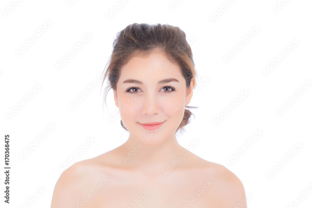 Beautiful girl with makeup, woman and skin care cosmetics concept / attractive asian girl smilling on face isolated on white background. Beautiful girl with makeup, woman and skin care cosmetics concept / attractive asian girl smilling on face isolated on white background.