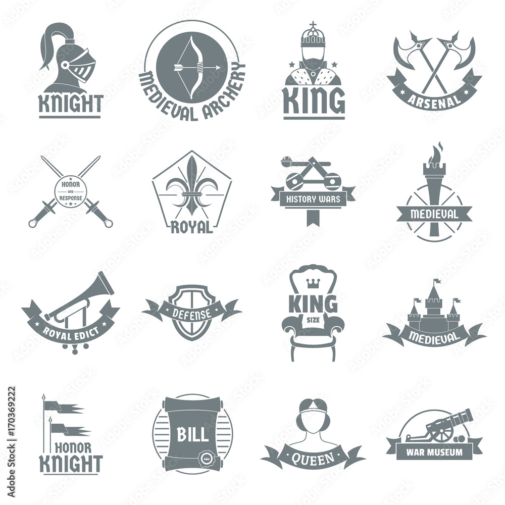 Obraz premium Knight medieval logo icons set, simple style