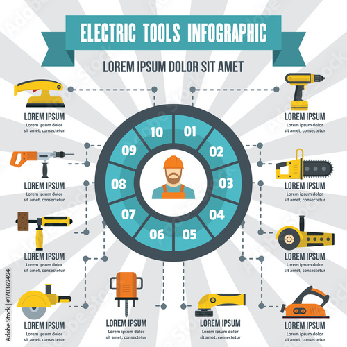 Electric tools infographic, flat style