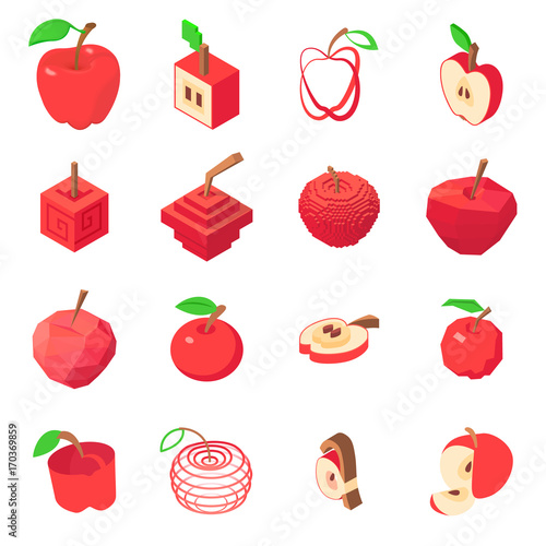 Apple logo icons set, isometric style