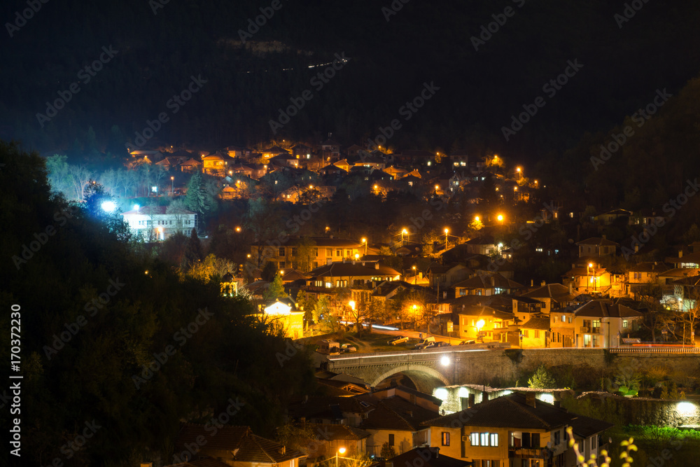 VELIKO TARNOVO, BULGARIA -  APRIL 10, 2017: Night Photo of city of Veliko Tarnovo, Bulgaria