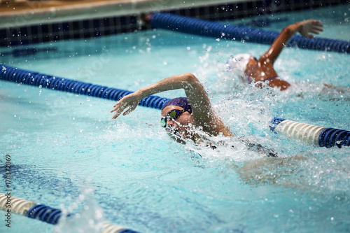 Young swimmers during a swim meet
