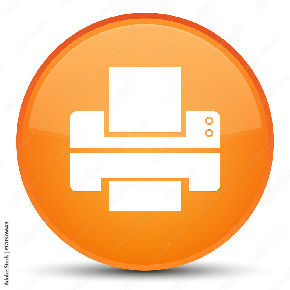 Printer icon special orange round button Printer icon special orange round button
