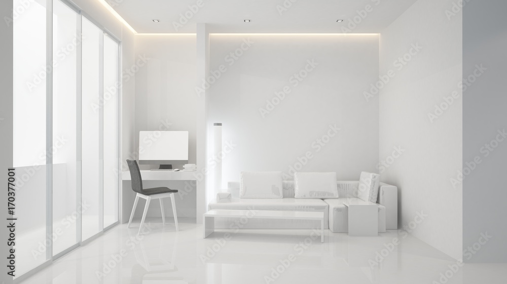 Fototapeta premium The interior bedroom space furniture 3d rendering and background decoration in hotel - minimal style concept