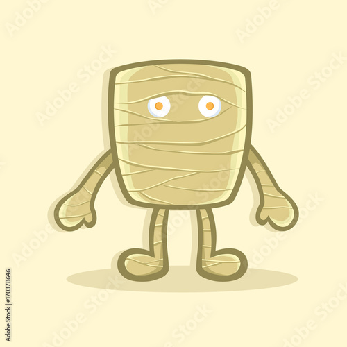 Halloween greeting card with Square Mummy costume on cream background vector illustration.